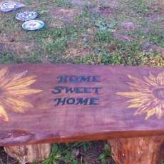 Woodburned and Painted Sunflower Bench