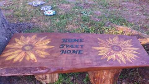 Woodburned and Painted Sunflower Bench