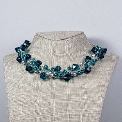 Blue Teal Czech Glass Necklace