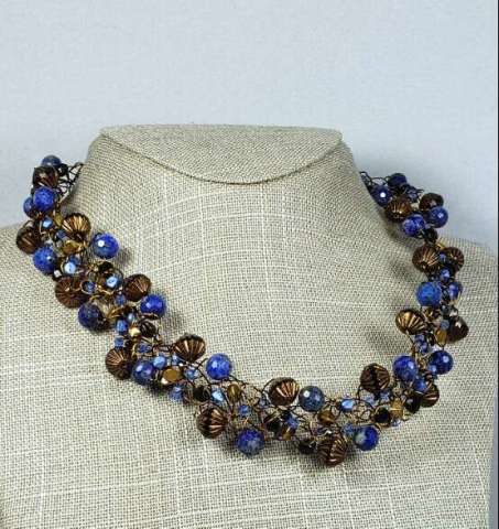 Lapis and Czech Bicone Black and Gold Beads