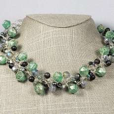 English Cut Czech Glass and Gray Aventurine Necklace