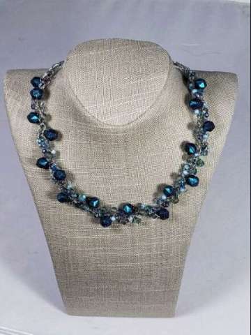Metallic Blue English Cut Beads With Blue AB Crystals