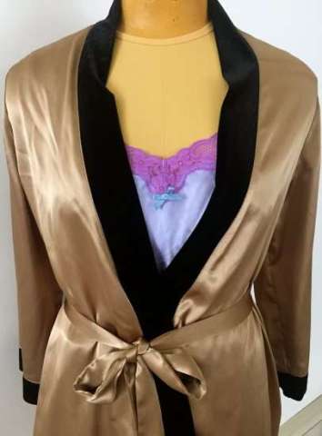 Velvet Trimmed Smoking Jacket and Hand Dyed Chemise