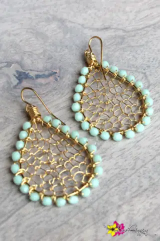 Golden Beaded Drop Earrings