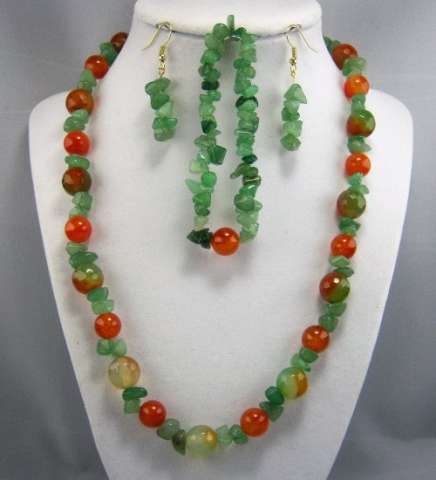 Fire Agate, Green Agate and Adventurine Chip Set