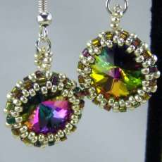 Swarovski Vitrail Pink Crystal and Silver Hand Beaded Earrings