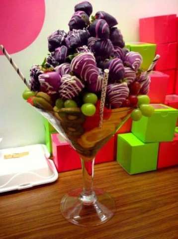 Martini Glass & Fruits With Chooclate Strawberries