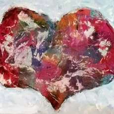 8x10 Mixed Media Resin Coated Heart