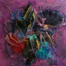 8x8 Abstract Mixed Media Silk Fabric on Glass Framed