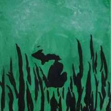 9x12 Abstract Impressionism Green Lake Grass Silhouette