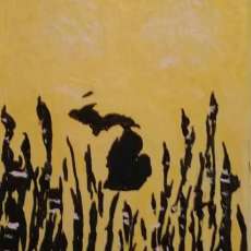9x12 Abstract Impressionism Yellow Lake Grass Silhouette