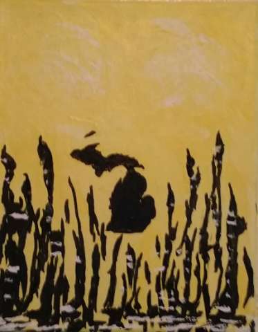 9x12 Abstract Impressionism Yellow Lake Grass Silhouette