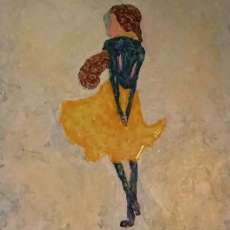 11x14 Abstract Impressionism Lady in Yellow Dress Resin Coated