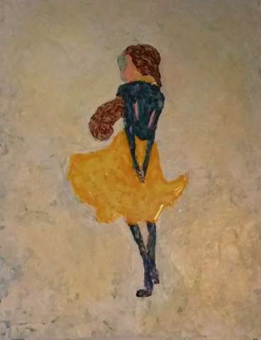 11x14 Abstract Impressionism Lady in Yellow Dress Resin Coated