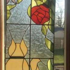 Large Cat in Summer Stained Glass Panel