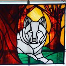 Wolf in Summer Stained Glass Panel