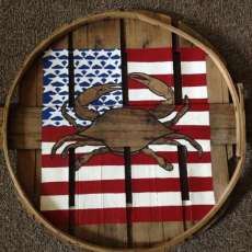 American Flag Background W/ Natural Wood Crab in Center