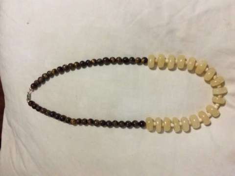 Tigers Eye, Bone, and Agate Necklace