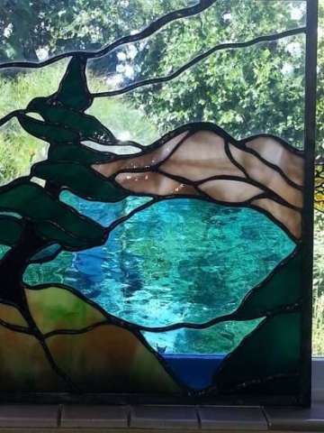 Lake Tahoe Stained Glass Panel