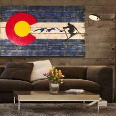 Large Rustic Colorado Skier Flag
