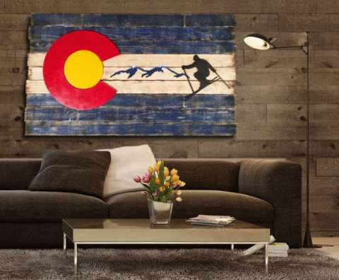 Large Rustic Colorado Skier Flag