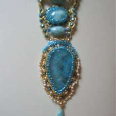 Beaded Cabochon Jasper, Larimar, Topaz, Amazonite