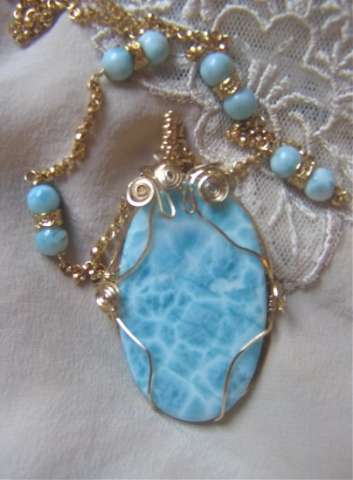 Wire Wrapped Larimar Cabochon 12