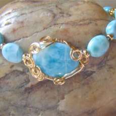 Gold Filled Wire Wrapped Larimar Oval Cabochon Bracelet