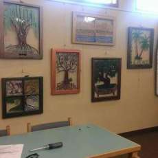 Tree Paintings on Old Wooden Frame Windows