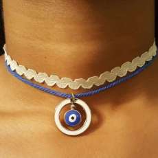 Cream & Blue With Evil Eye Charm