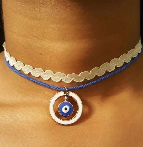 Cream & Blue With Evil Eye Charm