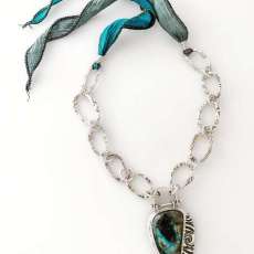 Labradorite Set in Fine Silver on Hand Made Chain