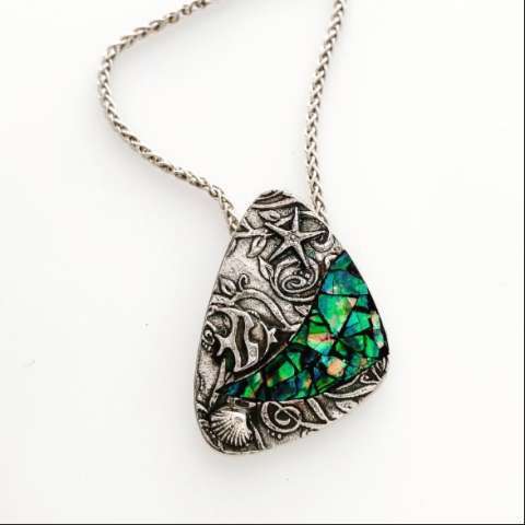 Fine Silver With Inlay Abalone ~ Seascape