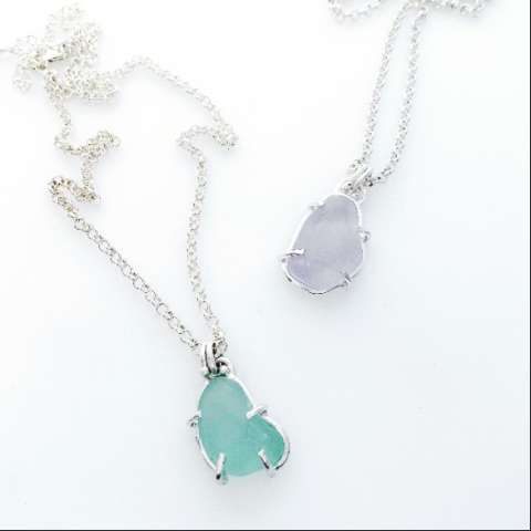 Sterling Silver Prong Set Beach Glass