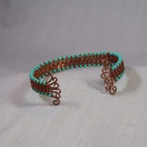 Copper Wire Wrapped and Beaded Bracelet