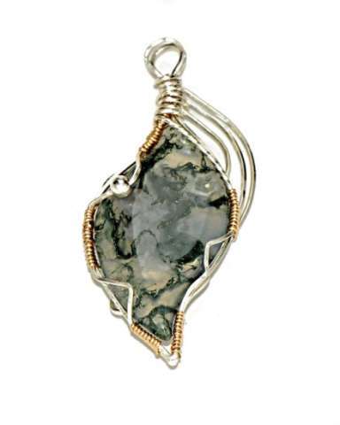 Translucent Green Moss Agate Wrapped in Sterling Silver Wire