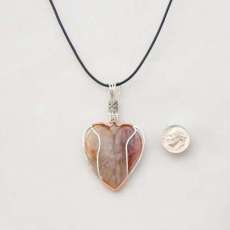 Brown Translucent Agate Heart in Sterling Silver Wire