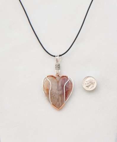 Brown Translucent Agate Heart in Sterling Silver Wire