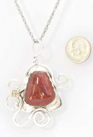 Red Banded Agate in Sterling Silver With Gold Wire Accent