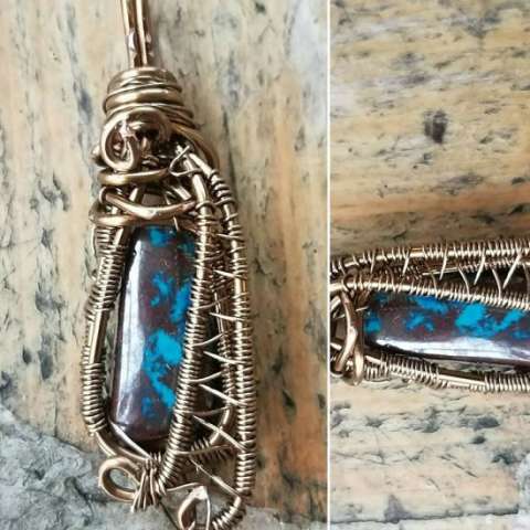 Azurite Wrapped in Antiqued Bronze