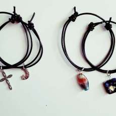 Adjustable Black Leather Bracelets With Charm~Blown Glass, Metal