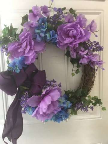 Purple and Pink Floral Grapevine Wreath