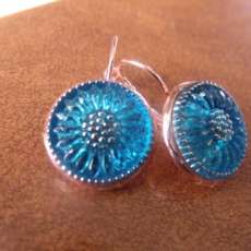 Aqua Czech Glass Button Earrings