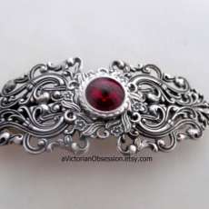 Silver Red Crystal Hair Barrette