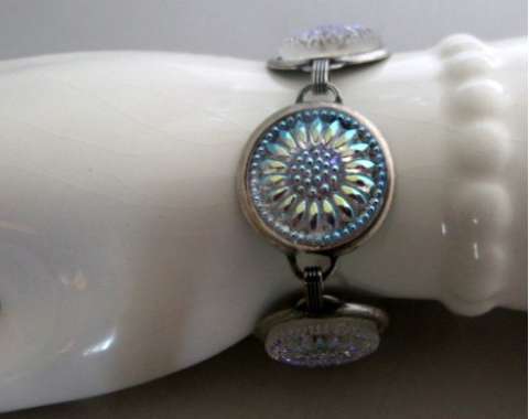 Czech Glass White Button Bracelet