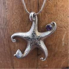 Sterling Silver Starfish With Real Gemstones