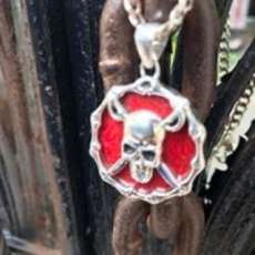 Red Coral Skull and Crossbones Pendant