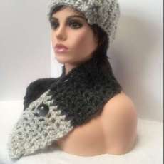 Crocheted Black/Gray Hat & Scarf