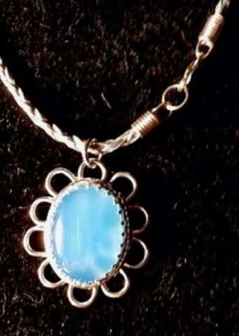 Ice Blue Chalcedony & Sterling Pendant