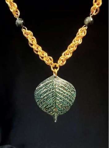 Beaded Leaf Pendant Necklace